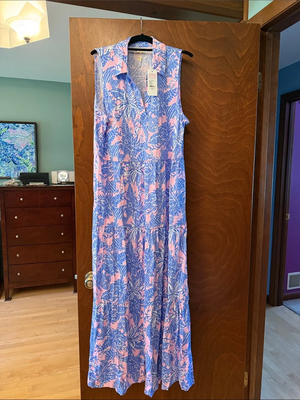 Lilly Pulitzer Pink and Blue Floral Collared Maxi Dress - Picture 1 of 2
